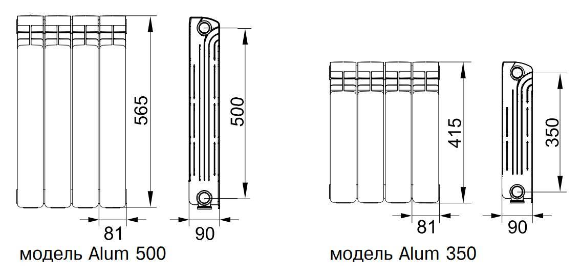 Алюминиевые радиаторы отопления и батареи биметаллические: теплоотдача в таблице и размеры