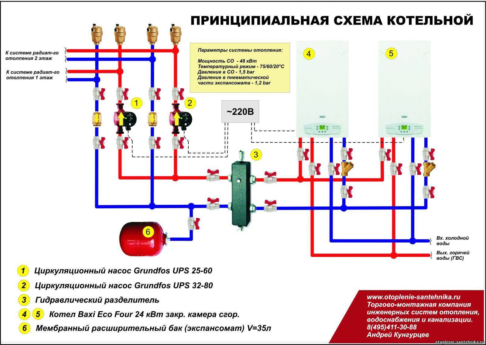 Схема подключения двух отопительного котла