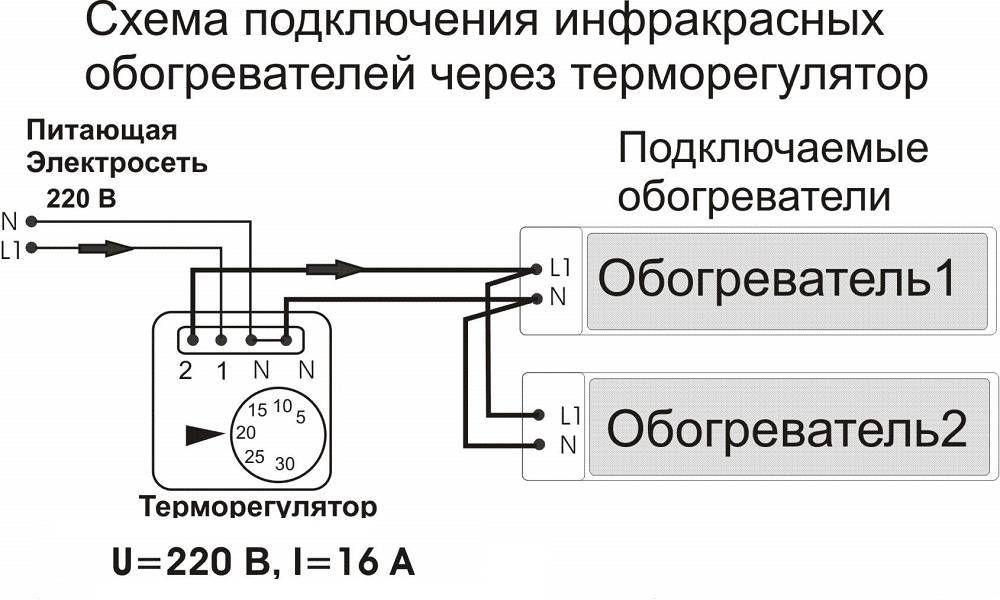 Схема подключения инфракрасного обогревателя ballu. особенности подключения терморегулятора к инфракрасному обогревателю