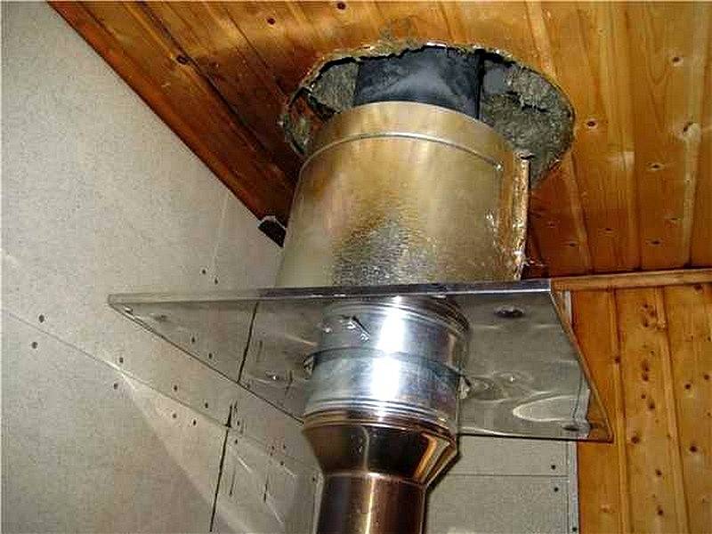 Правила установки трубы в бане через потолок