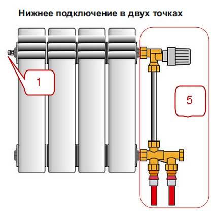 Подключение радиаторов с нижним подключением схема